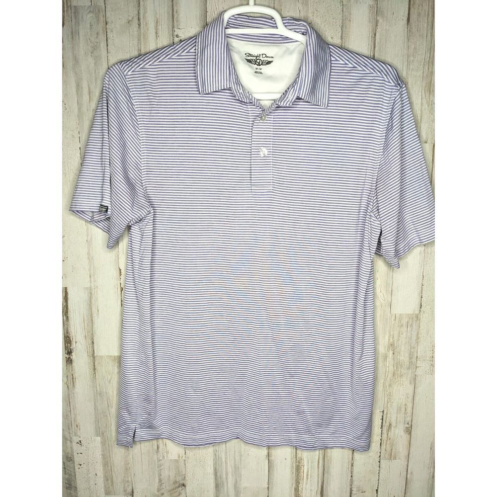 Straight Down Performance Golf Polo Men's Size Medium Shirt White Purple Striped